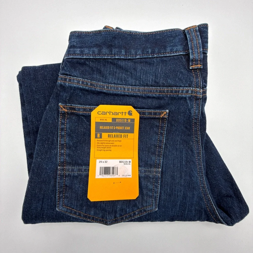 Carhartt BD5119-M Relaxed Fit 5-Pocket Jeans Mens 29x32 Dark Wash Blue Denim NWT